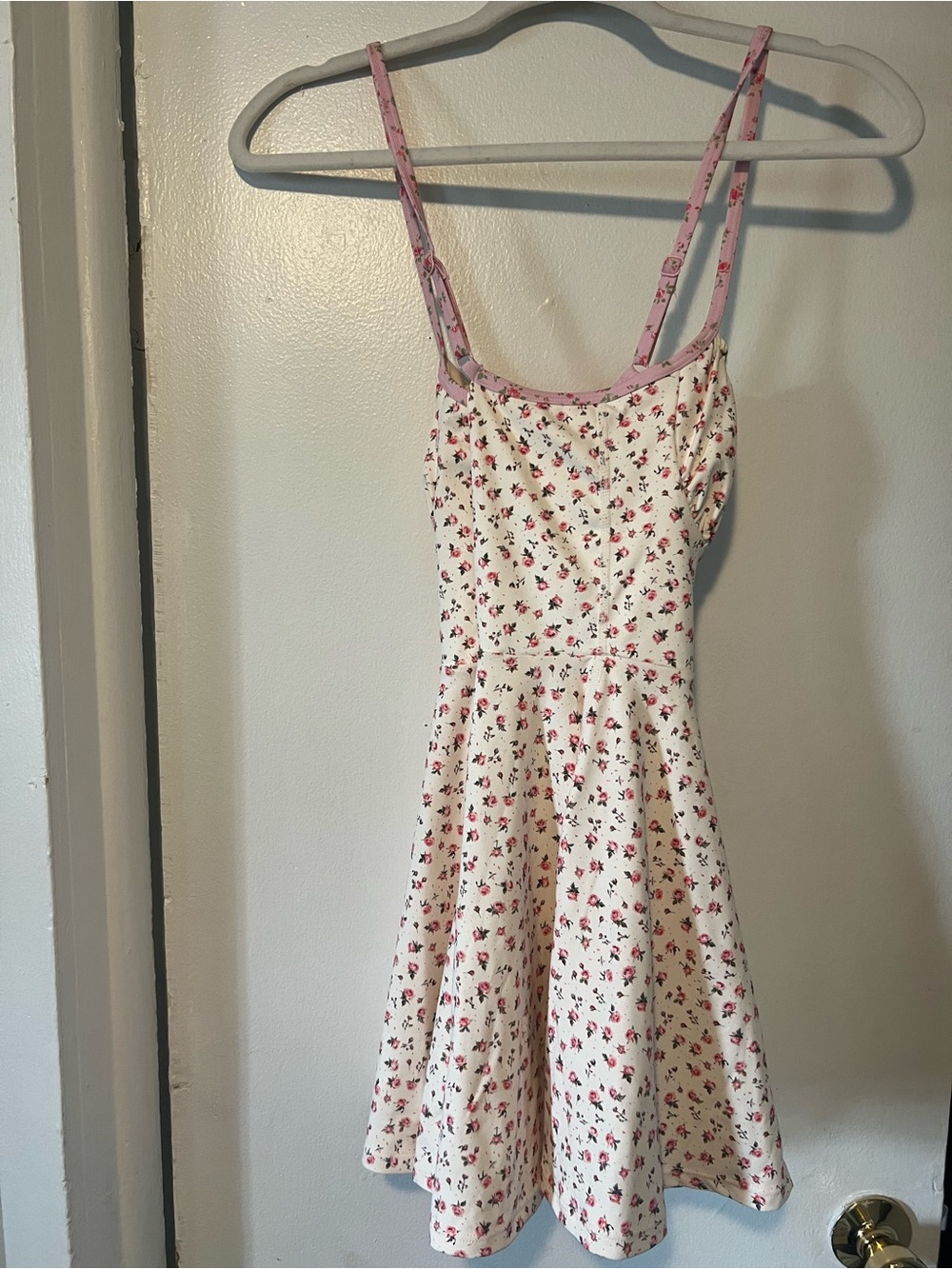 Blogilates Women’s Floral Pink & Cream Twirl Mini Dress with Tie Front - Picture 2 of 2